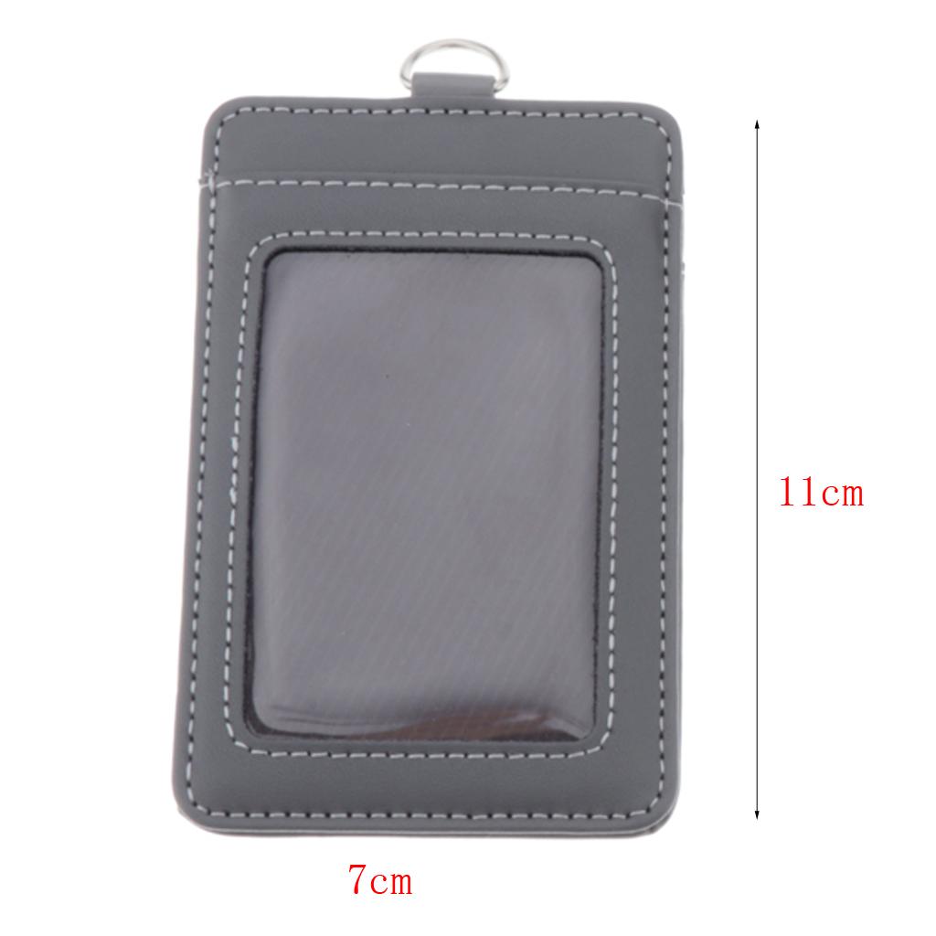 Vertical PU Leather ID Card Badge Holder Card Sleeve with Lanyard Gray