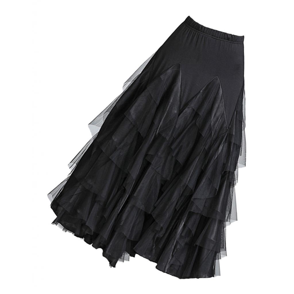 Flamenco Ballroom Waltz Dance Big Swing Skirt Womens Modern Costumes Black