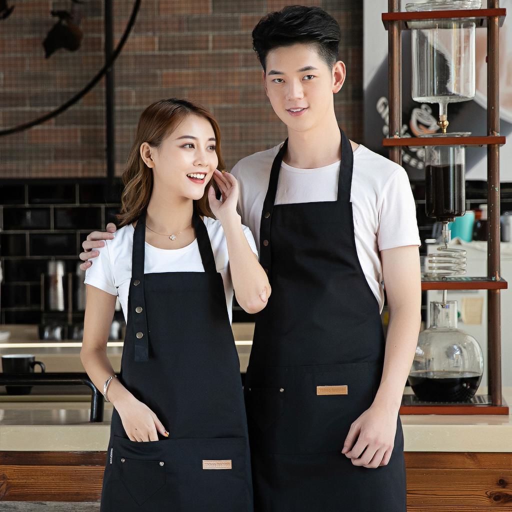 Adjustable Bib Apron w/ Pockets Cooking Kitchen Bar Chef Unisex Aprons Black