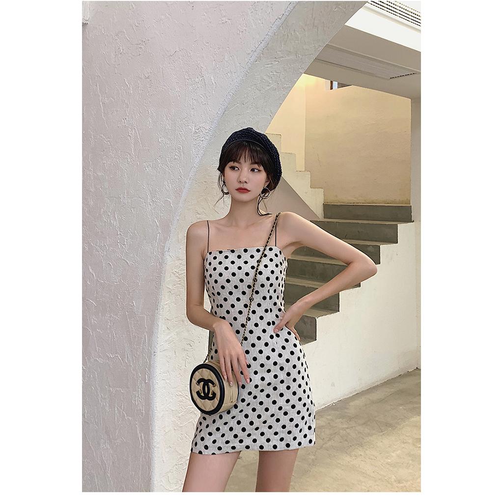 Women Polka Dot Dress With Strapless Skirt Strapless Skirt Linen Flocking M