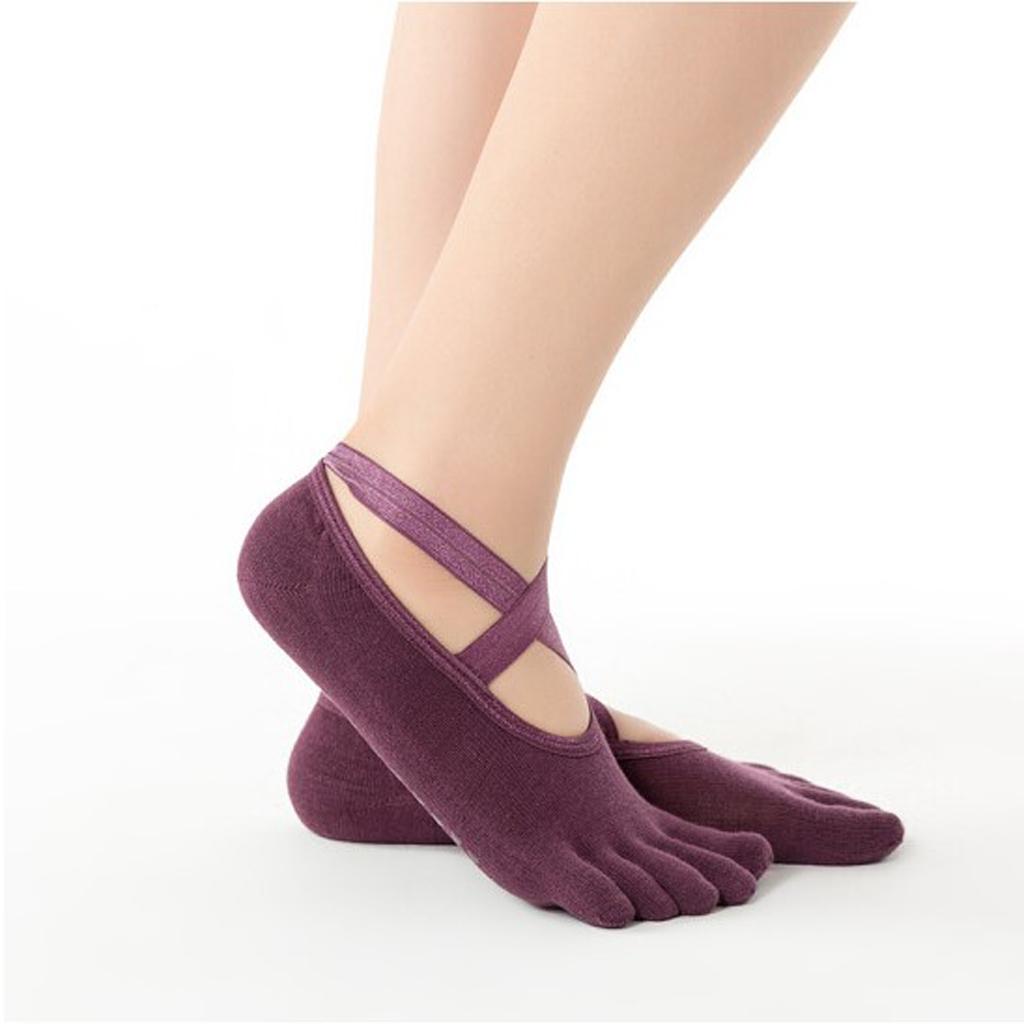 Yoga Socks Women Non Skid Grips Pilates Ballet Socks Purple Toe Socks