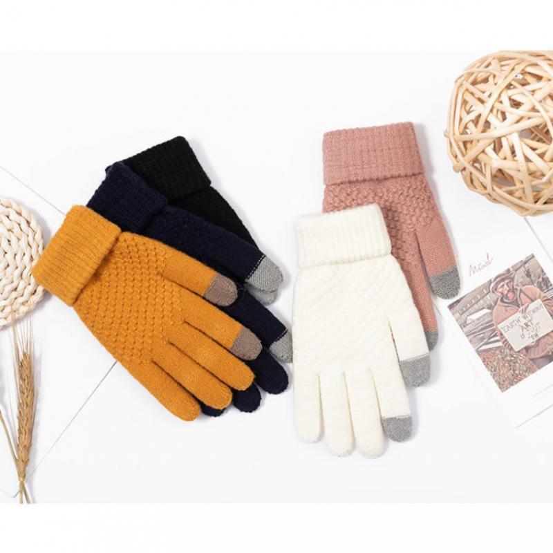 Men Women Touch Screen Winter Gloves Warm Thick Knit Thermal Insulated Pink