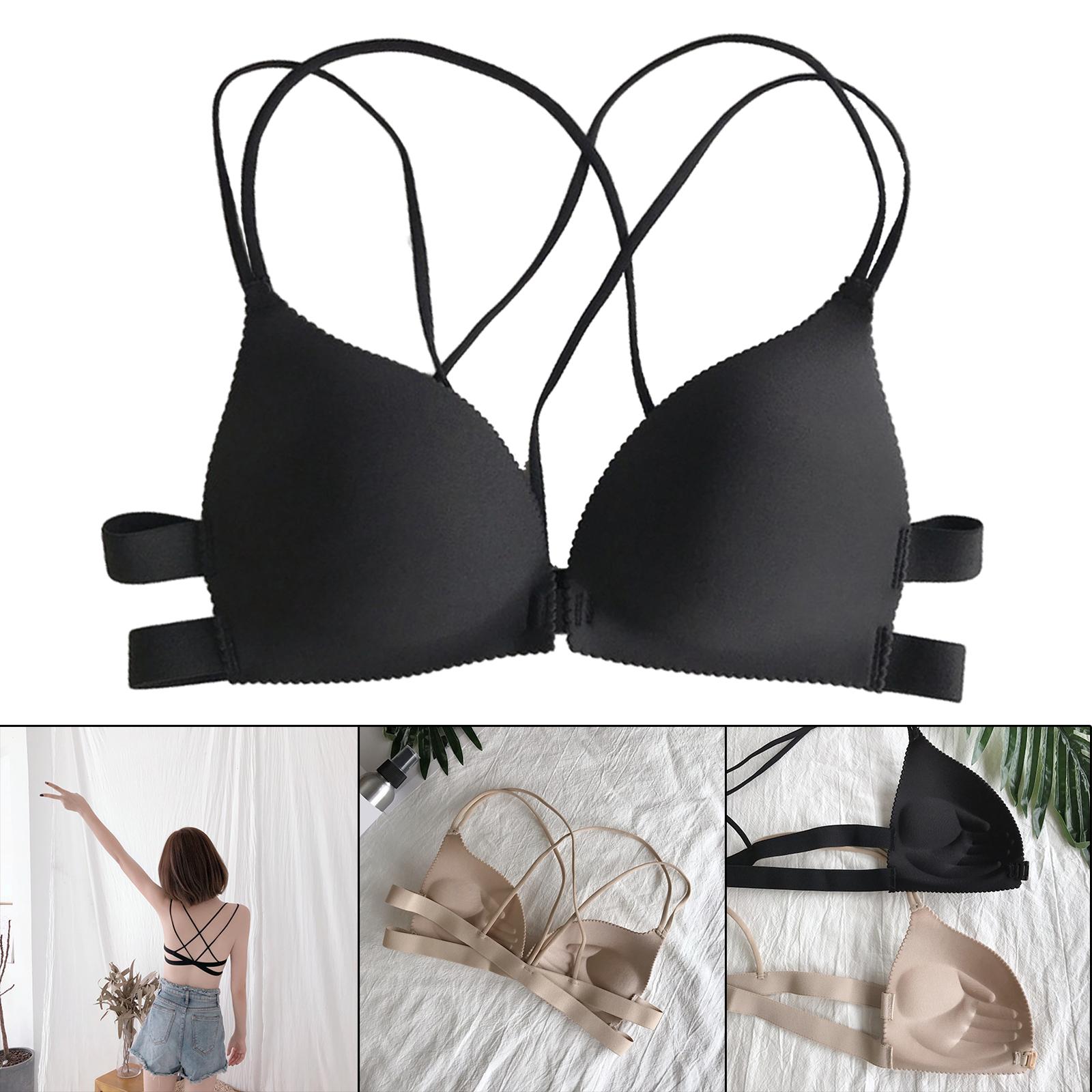 Front Buckle Bra Cross Back Brassiere Seamless Bralette 3/4 Cup Black
