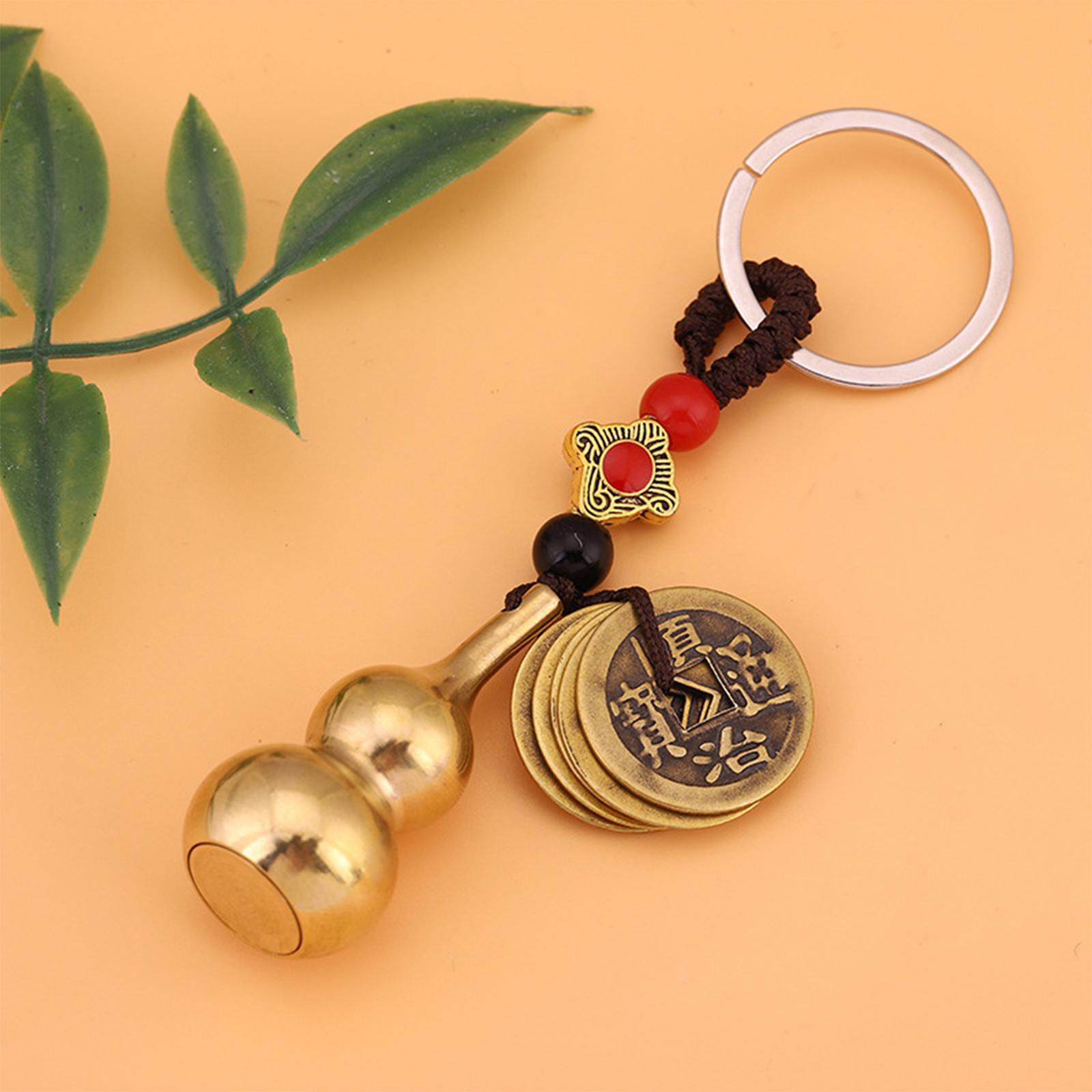 Ancient Vintage Brass Money Bag Keychain Gourd for Door Travel Pendant