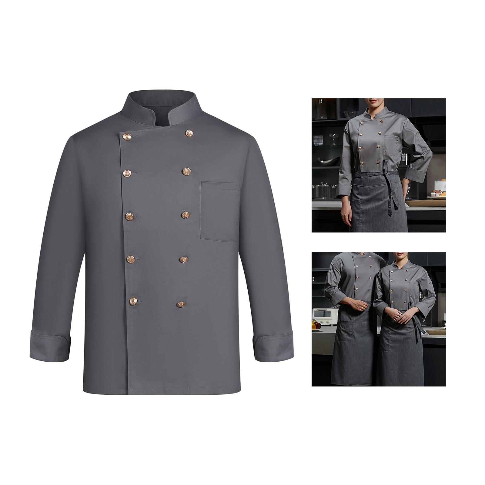 Chef Jacket Waiter Gray Wear Resistant Chef Coat for Kitchen XL