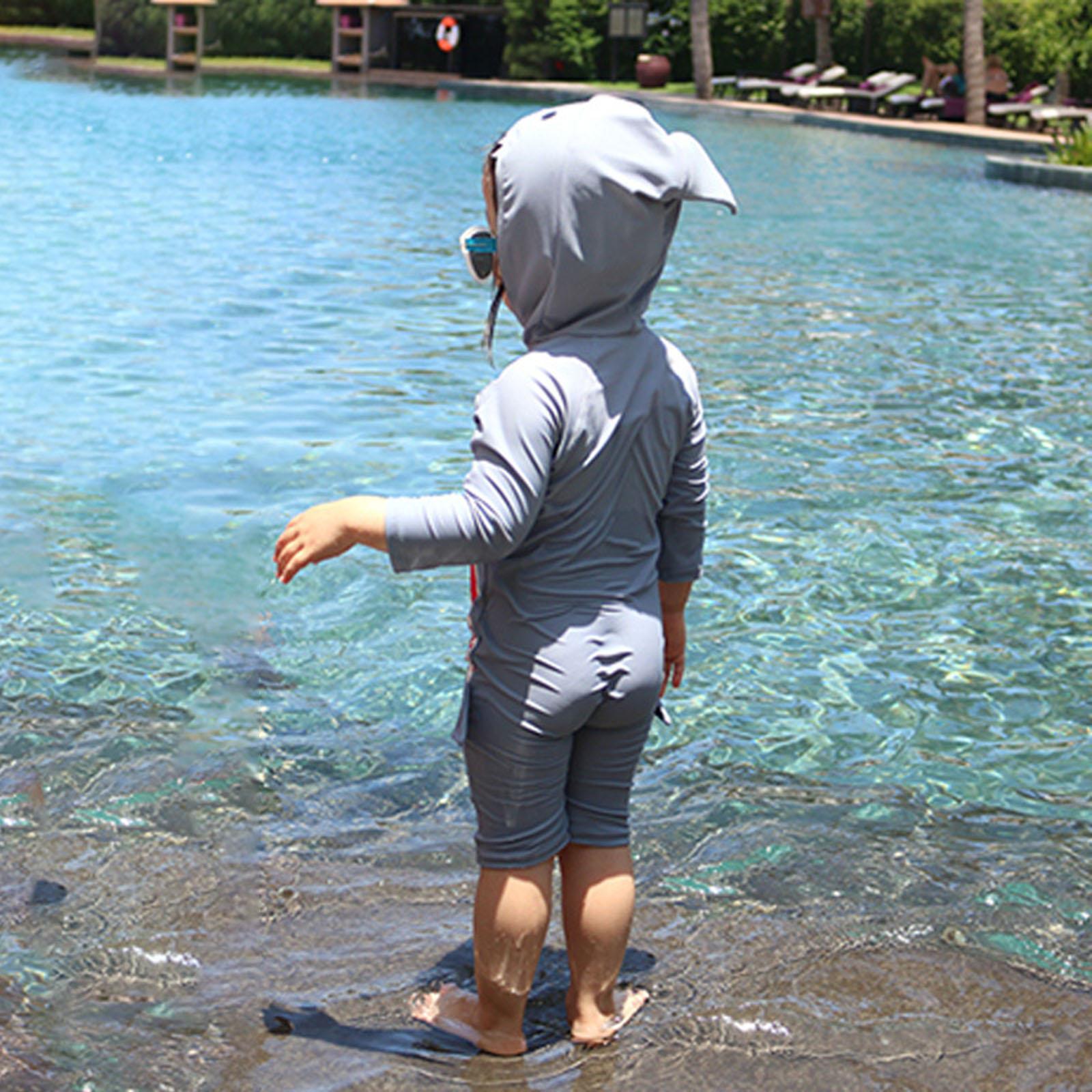 Kid Swimwear Swimdress Creative Long Sleeve Zipper Shark Swimsuit Girls Boys 2XL