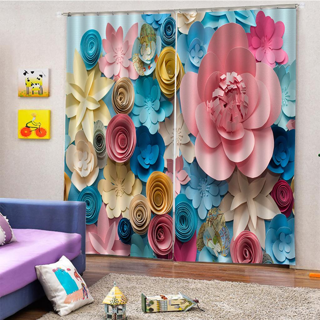 2Pcs Blumenmuster Blackout Fenster Vorhang Schatten Volant 2Pcs Blumenmuster Blackout Fenster Vorhang Schatten Volant