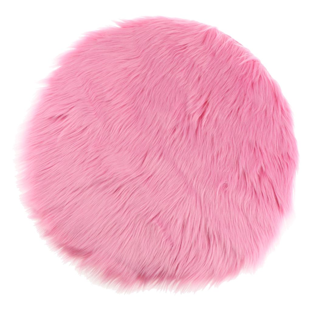 Fluffy Faux Fur Seat Cushion Pad Artificial Sheepskin Mat Hot Pink 33cm