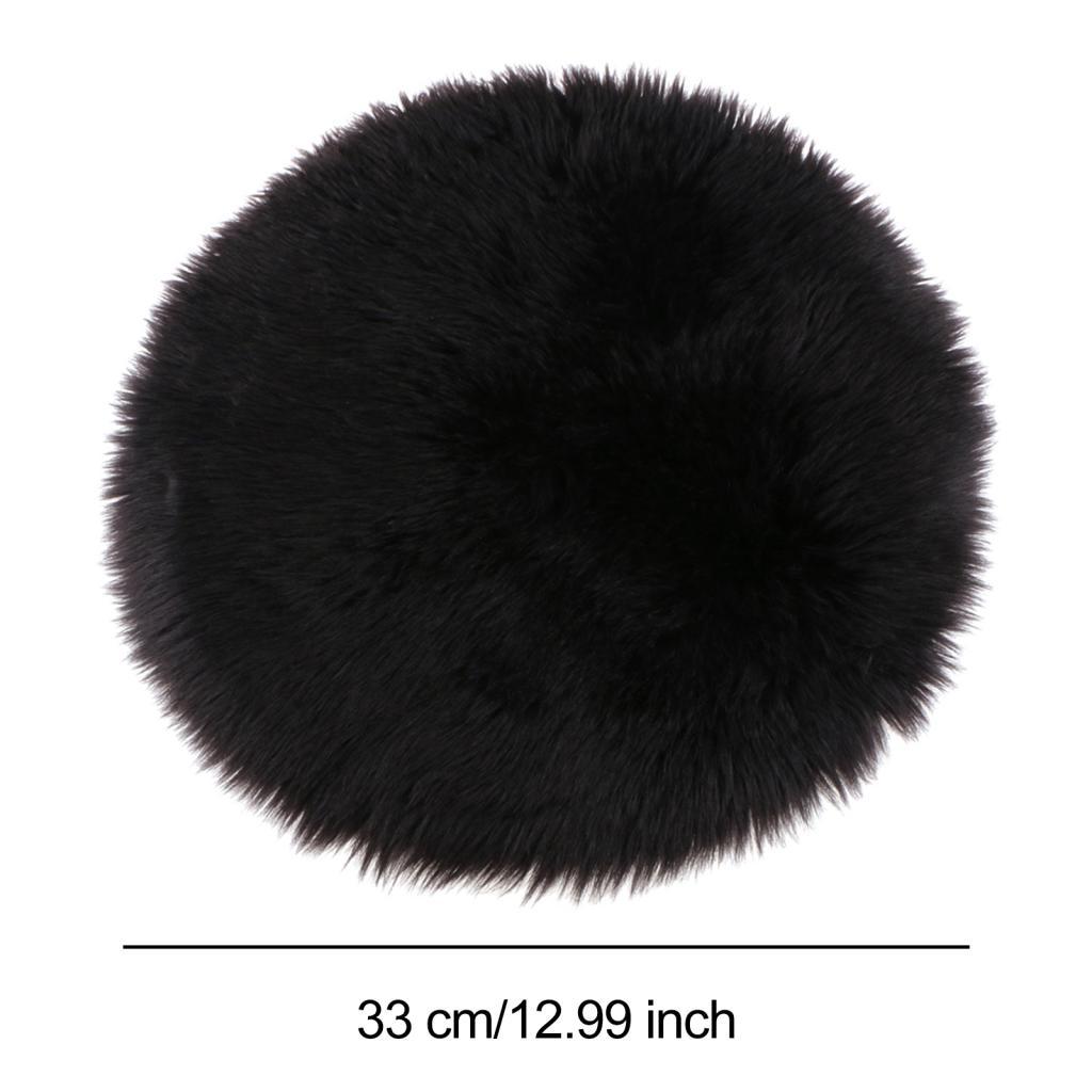 Fluffy Faux Fur Seat Cushion Pad Artificial Sheepskin Mat Black 35cm