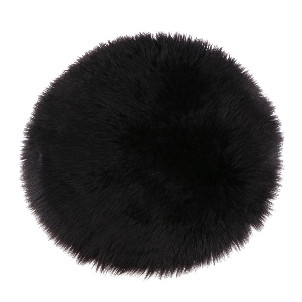 2xFaux Fur Seat Cushion Pad Artificial Sheepskin Mat Black 35cm
