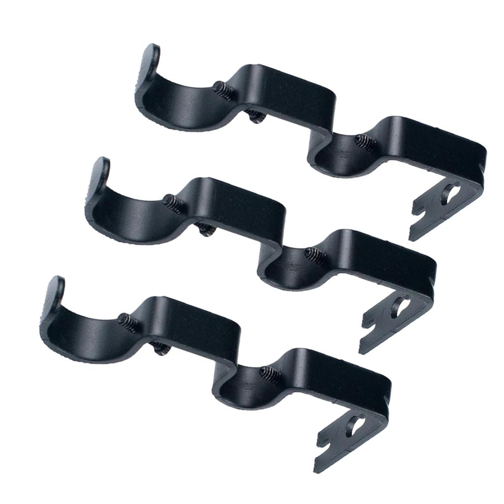 Set of 3Pcs Adjustable Metal Curtain Pole Rod Wall Bracket Holder Black