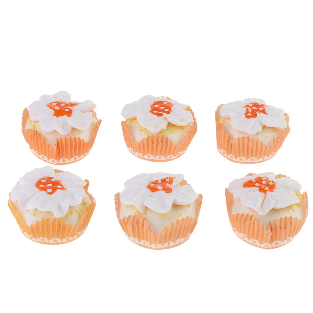 6 Pieces Simulation Cup Cake Model PU Early Childhood Education Prop Orange