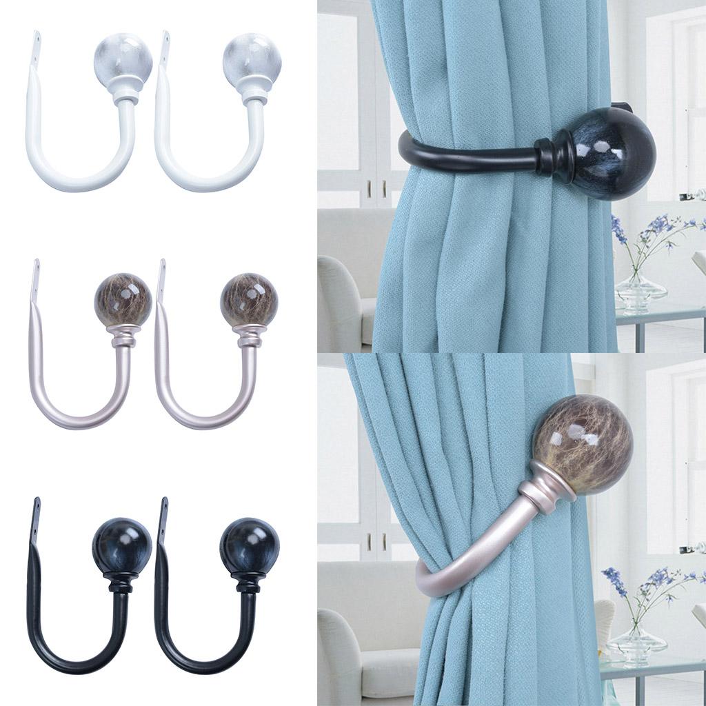 2pcs Curtain Holdbacks Voile Drapery Holder Wall Hook with Ball Finials A