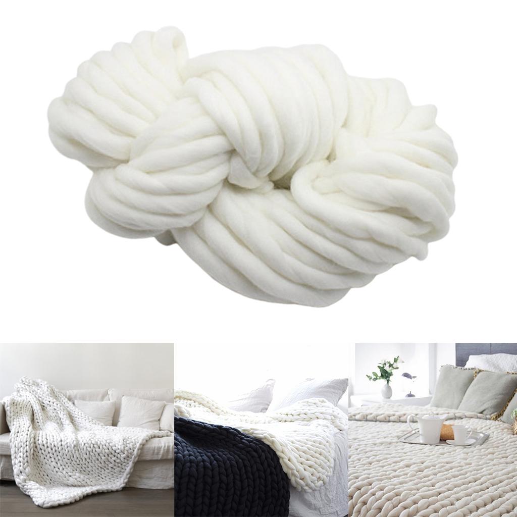 Thick Knitted Wool Throw Blanket Chunky Sofa Blanket Kids Adults White