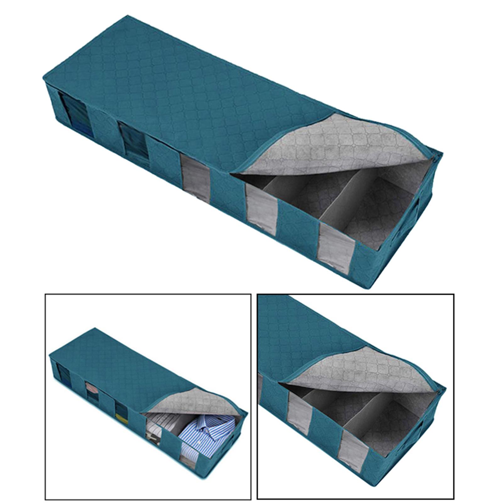 2xNonwoven Fabric Under Bed Storage Bag Shoes Clothes Organizer Container Blue