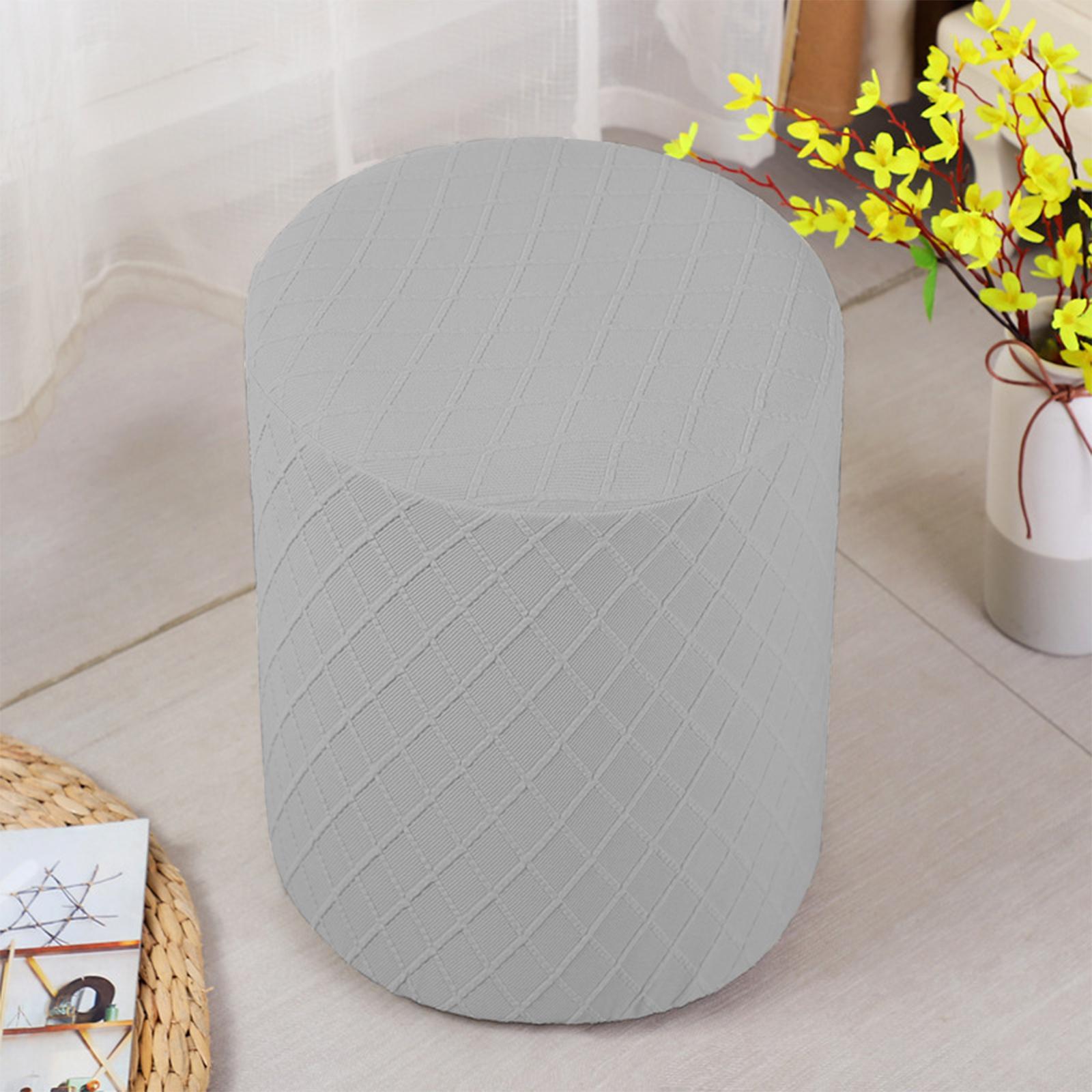 3xRound Stretch Ottoman Slipcovers Footrest Sofa Cover Foot Stool Covers Silver Gray