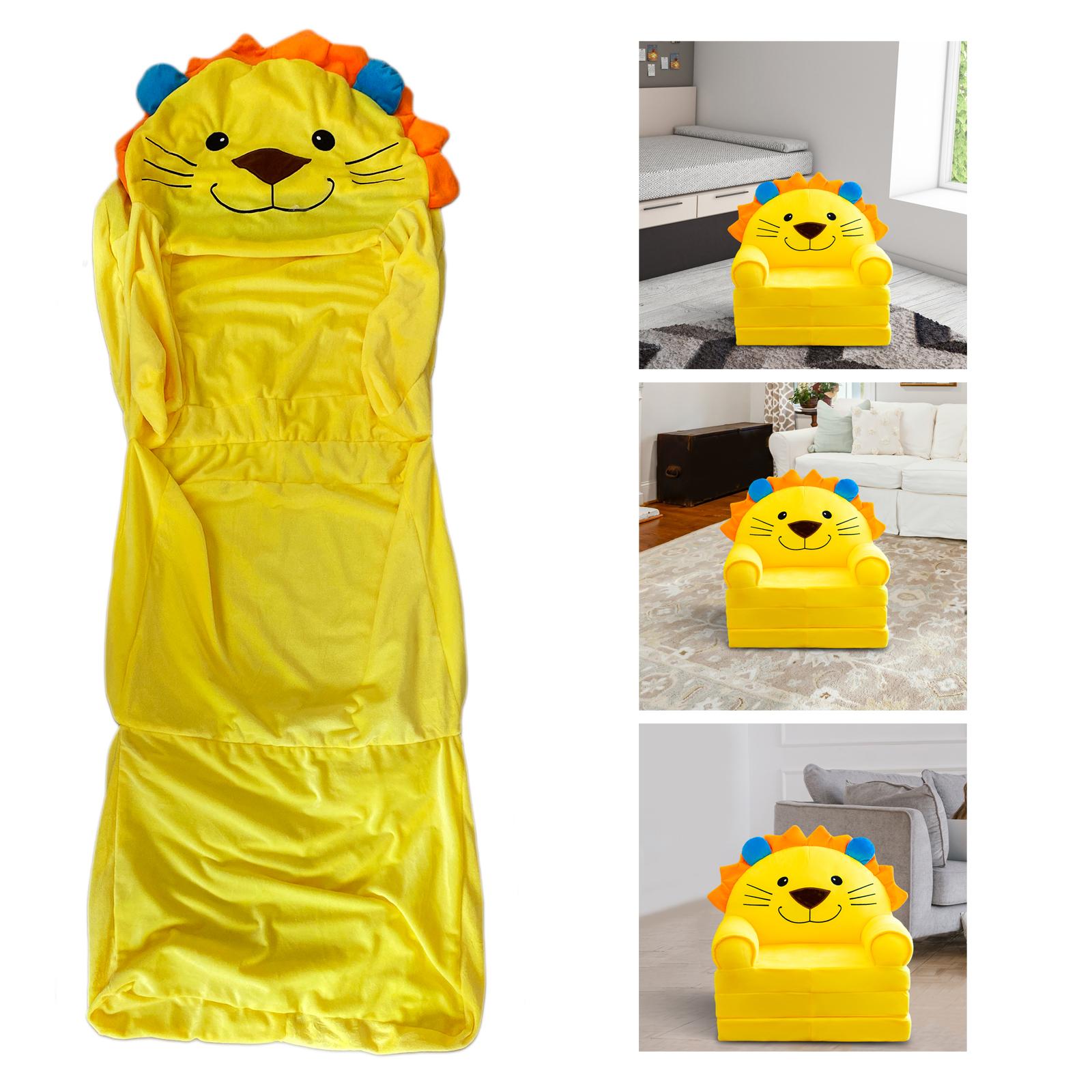 Kids Armchair Slipcover Foldable Washable for Home Bedroom Yellow Lion