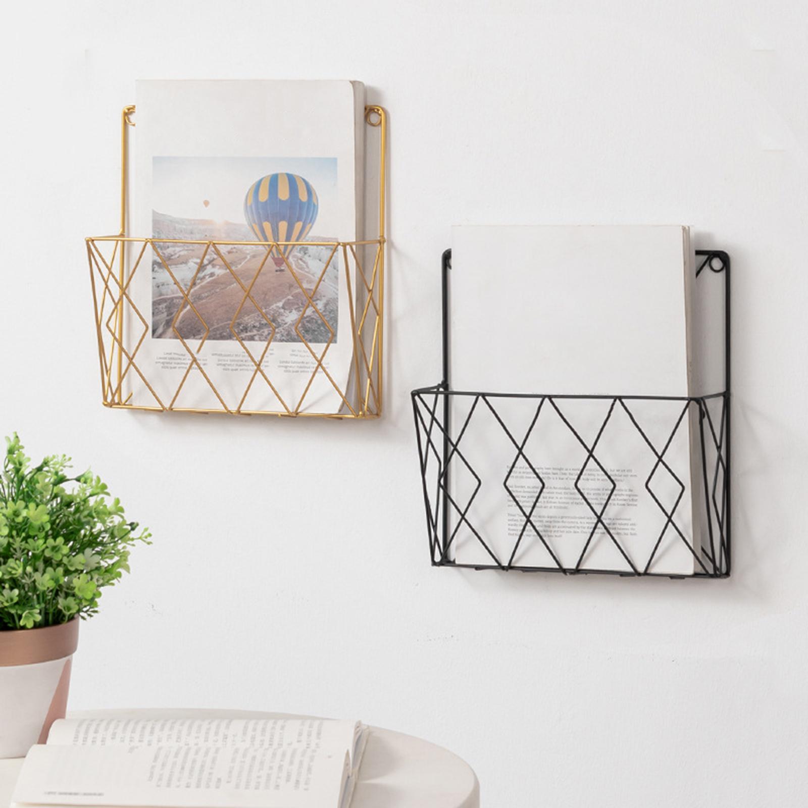 Metal Newspaper Storage Rack Hanging Organizer for Home Office Golden