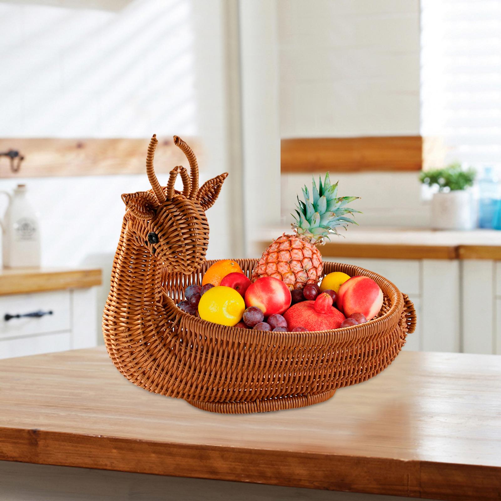 Rattan Fruit Basket Food Serving Basket Kitchen Organizer Snack Serving Bowl L