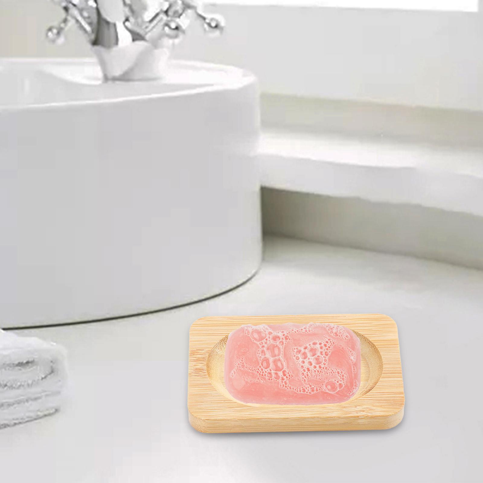 Wooden Soap Dish Home Decor Self Draining Soap Dish for Shower Sink Bathroom Light Wood Color