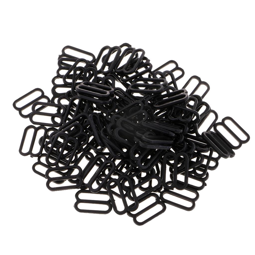100Pcs Black 10/12mm Bra Strap Adjuster Sliders Buckle Women Bikini