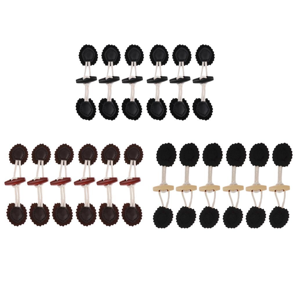 6 Pairs PU Leather and Horn Toggle Closure Clothes Coat Duffle DIY Crafts - Picture 4 of 4