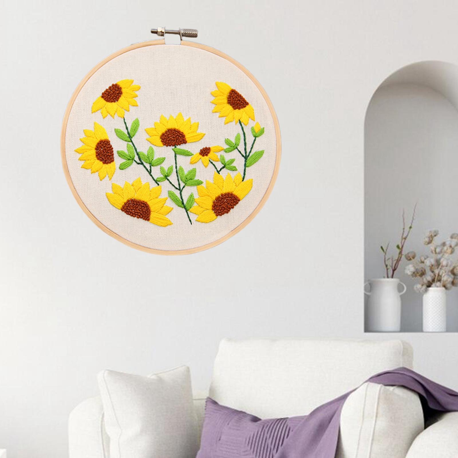 Sunflowers Embroidery Kit Stamped including Hoop Frame Threads Sunflowers 3