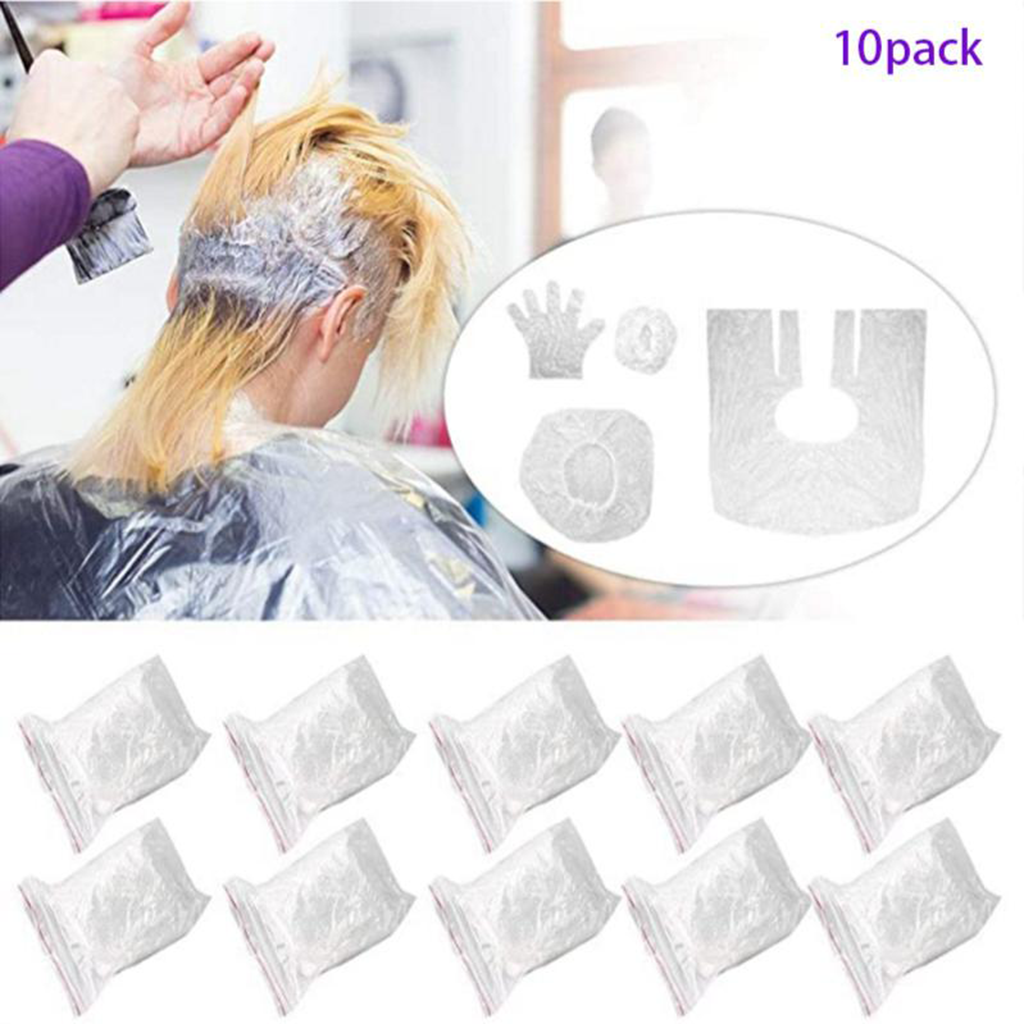 40Pcs Disposable Home Salon Hair Shower Caps Gloves Hait Dyeing Apron Set