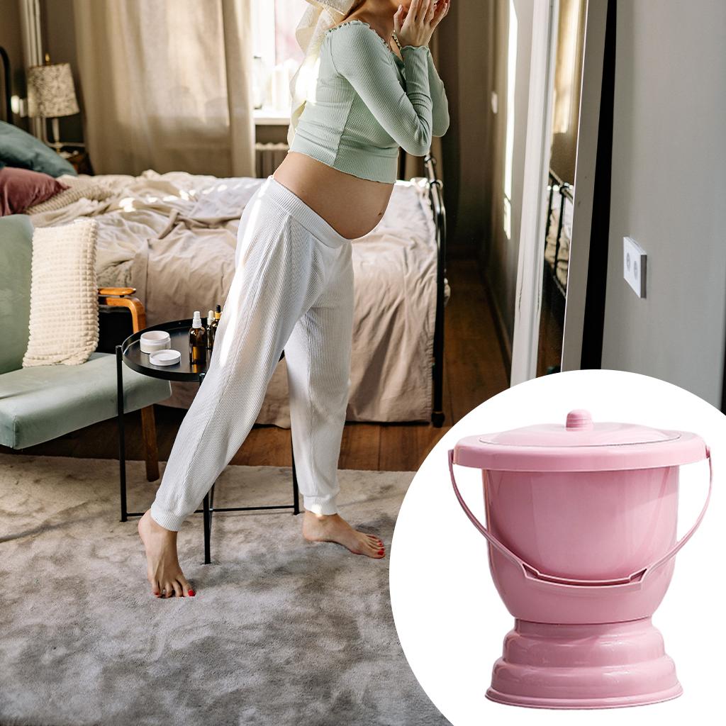 Handheld Spittoon with Lid Portable Urinal Bottle for Bedroom 28x27cm Pink