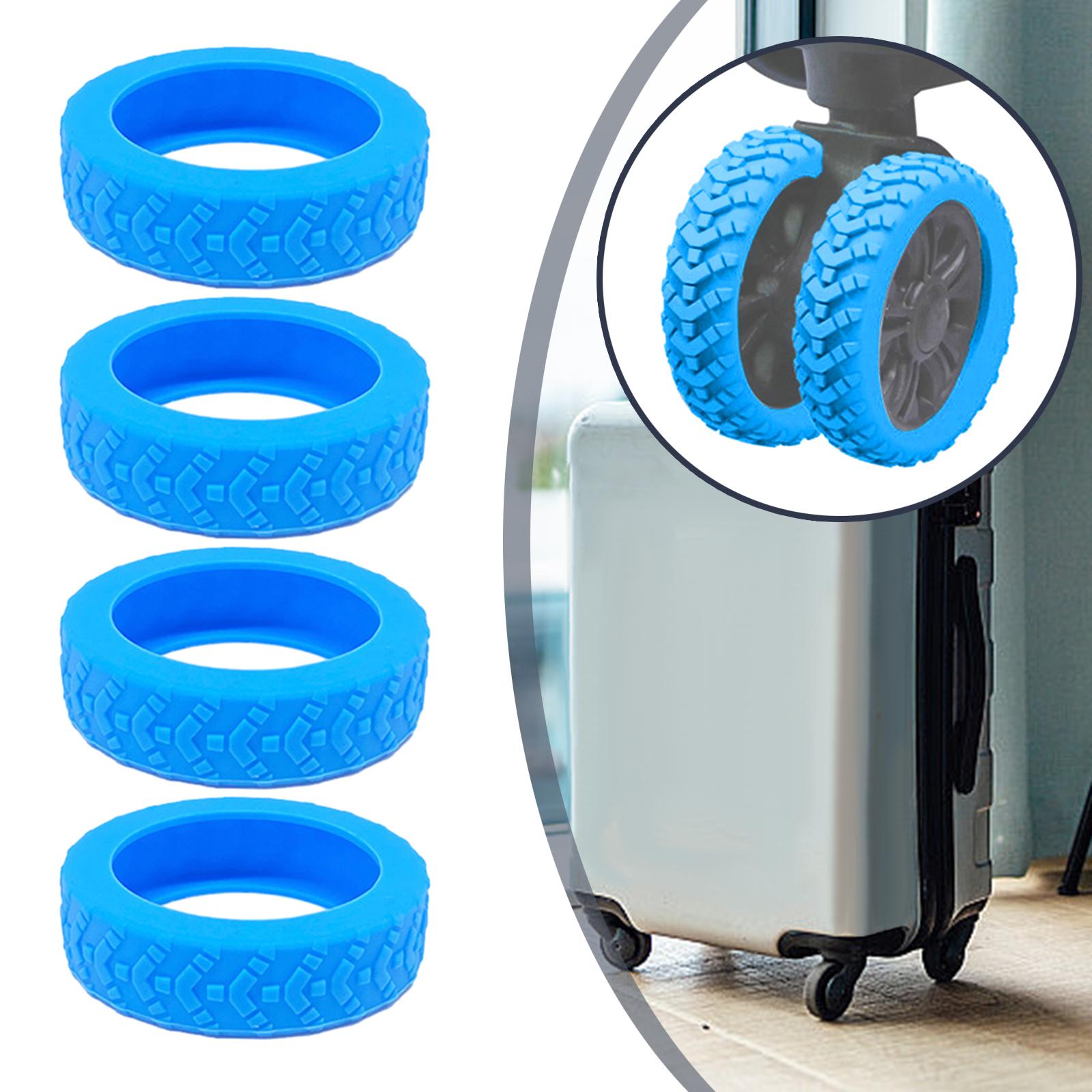 4 Pieces Luggage Wheels Covers Replace Parts Silicone Suitcase Wheels Covers Blue