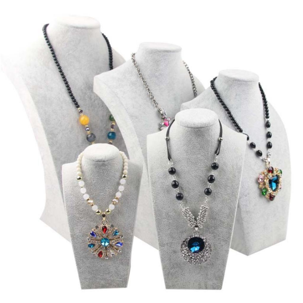 Gray Velvet 3-Dimensional Necklace Jewelry Display Bust Stand Pendant ...