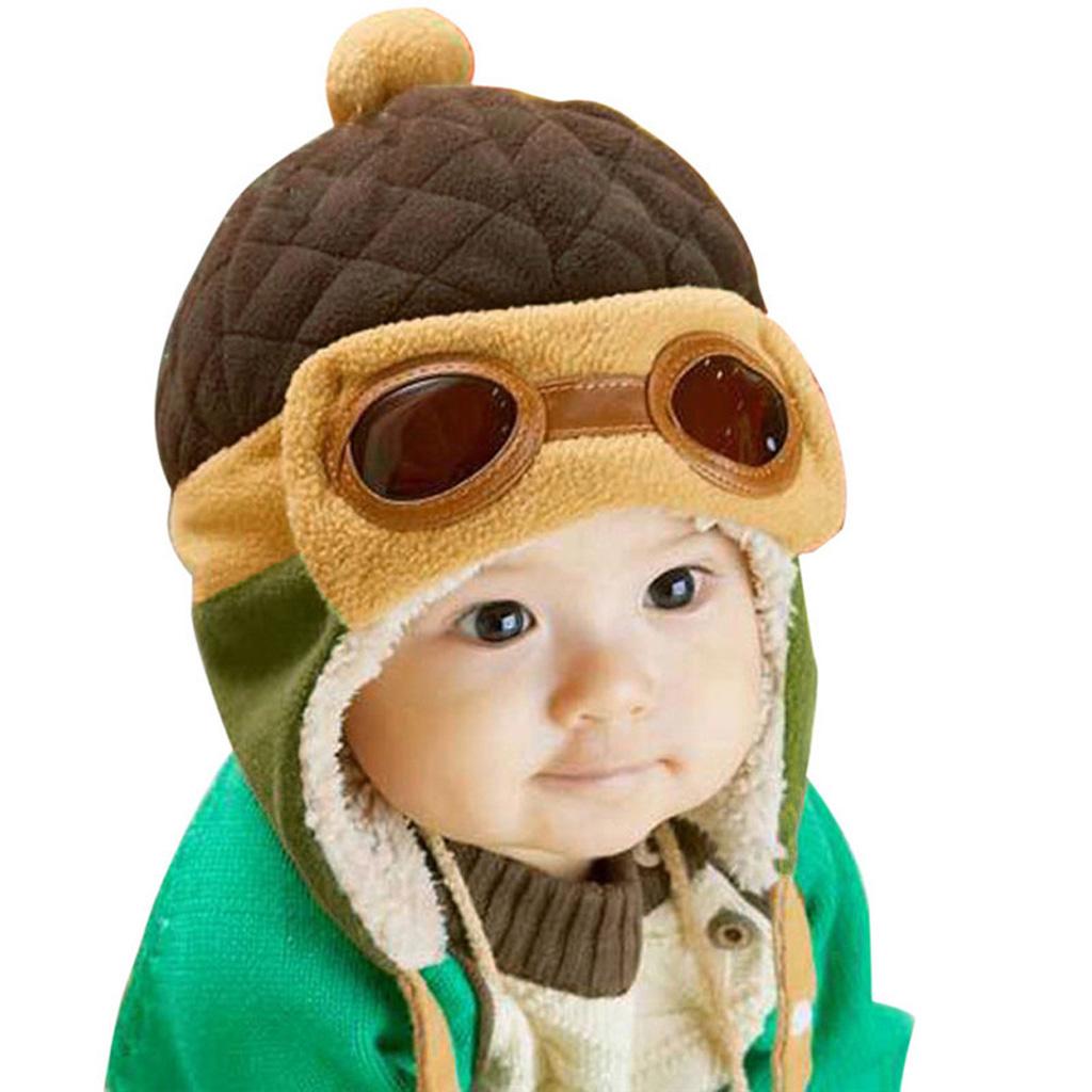 Baby Boys Girls Kids Winter Pilot  Warm Cap Hat Earflap Beanie Brown