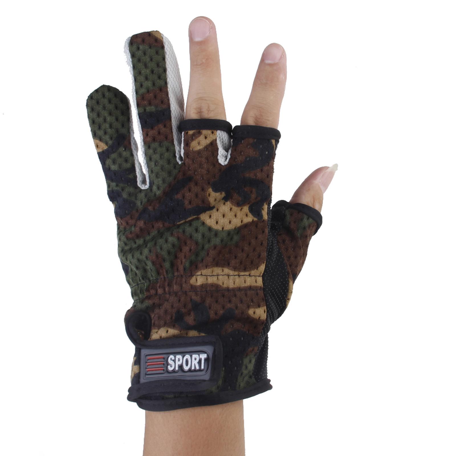 Anti Slip Friction Palm 3 Low Cut Fingers Fishing Gloves 1 Pair Camouflage