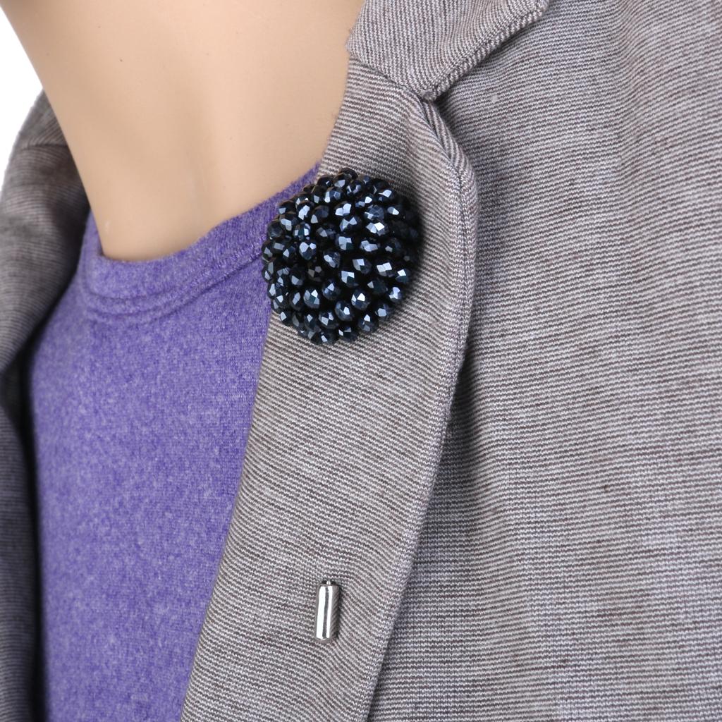 Handmade Crystal Round Spherical Stick Brooch Pin for Women Navy Blue