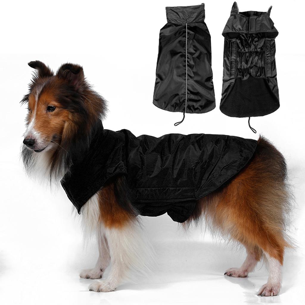 Waterproof Pet Dog Waistcoat Jacket Fleece Lined Raincoat Clothes S Black