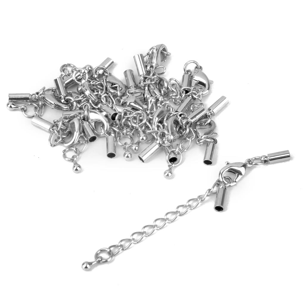 Clasp and Bell Ends Set with Extender Chain 12pcs Silver  