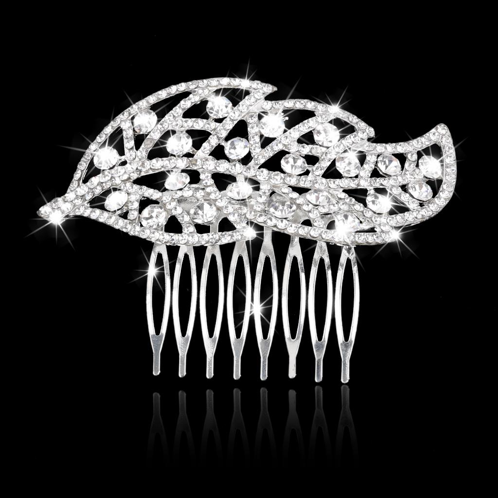 Bridal Bridesmaid Wedding Crystal Rhinestone Hair Comb Leaf Shape