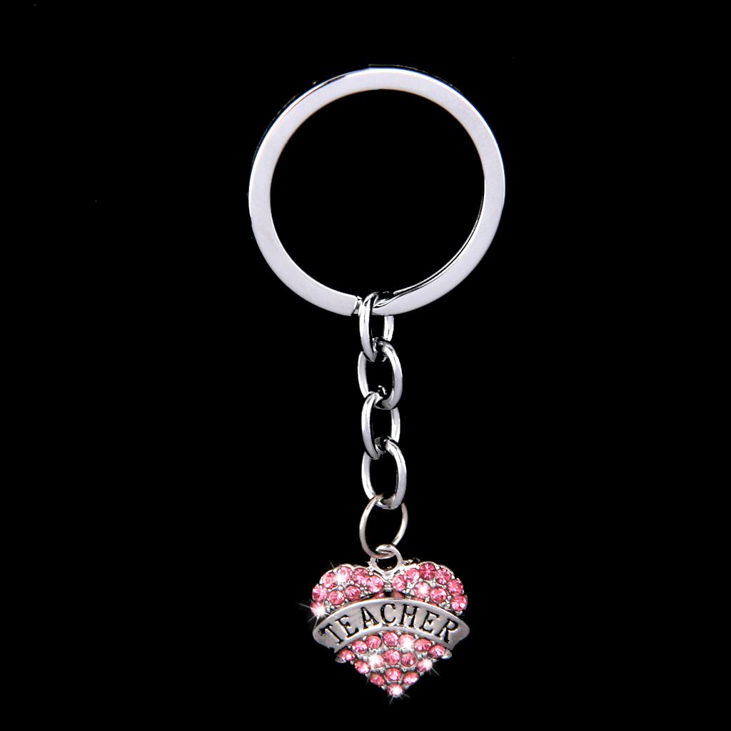 Pink Crystal Rhinestone Heart Pendant Keyring Keychain Key Chain--teacher