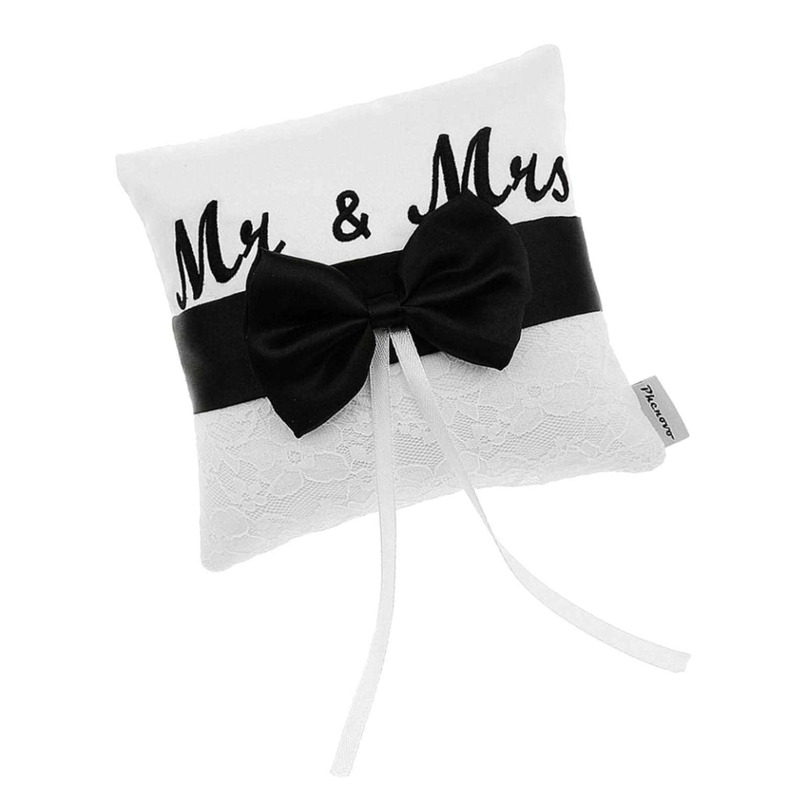 Mr & Mrs Satin Ribbon Bow Wedding Ring Pillow Cushion 15cm