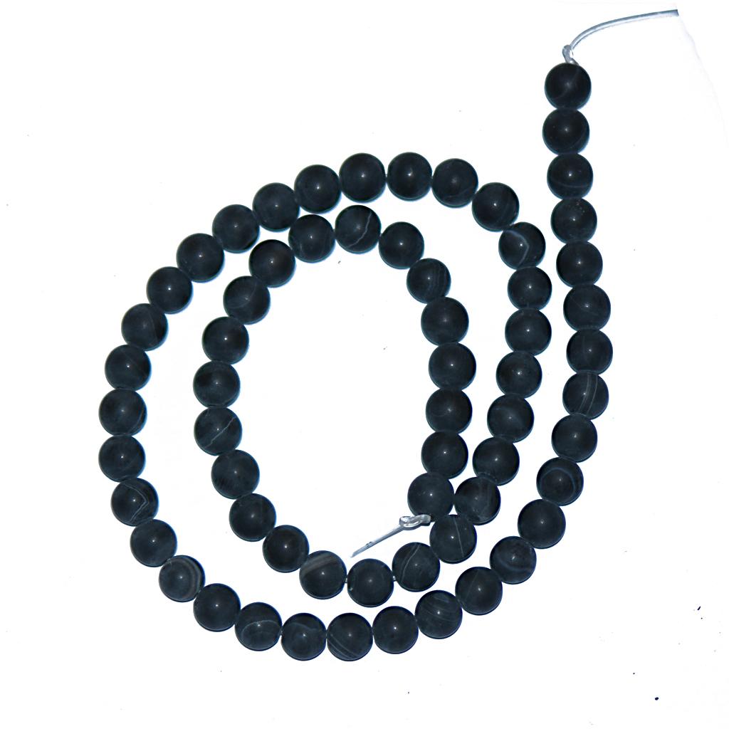 Round Frosted Matte Banded Black Agate Onyx Gemstone Loose Beads 15.5 inch