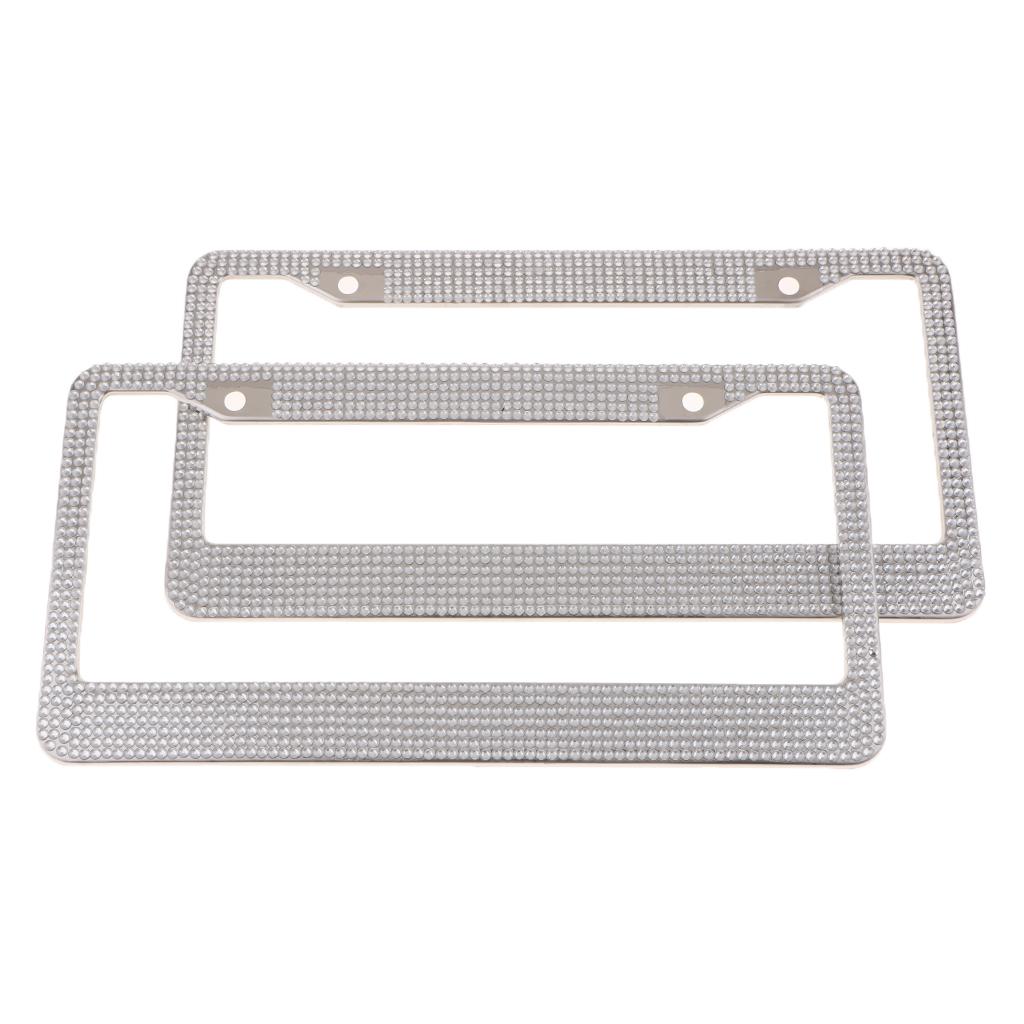 Silver Handmade Bling Rhinestones Stainless Steel Car License Plate Frame US