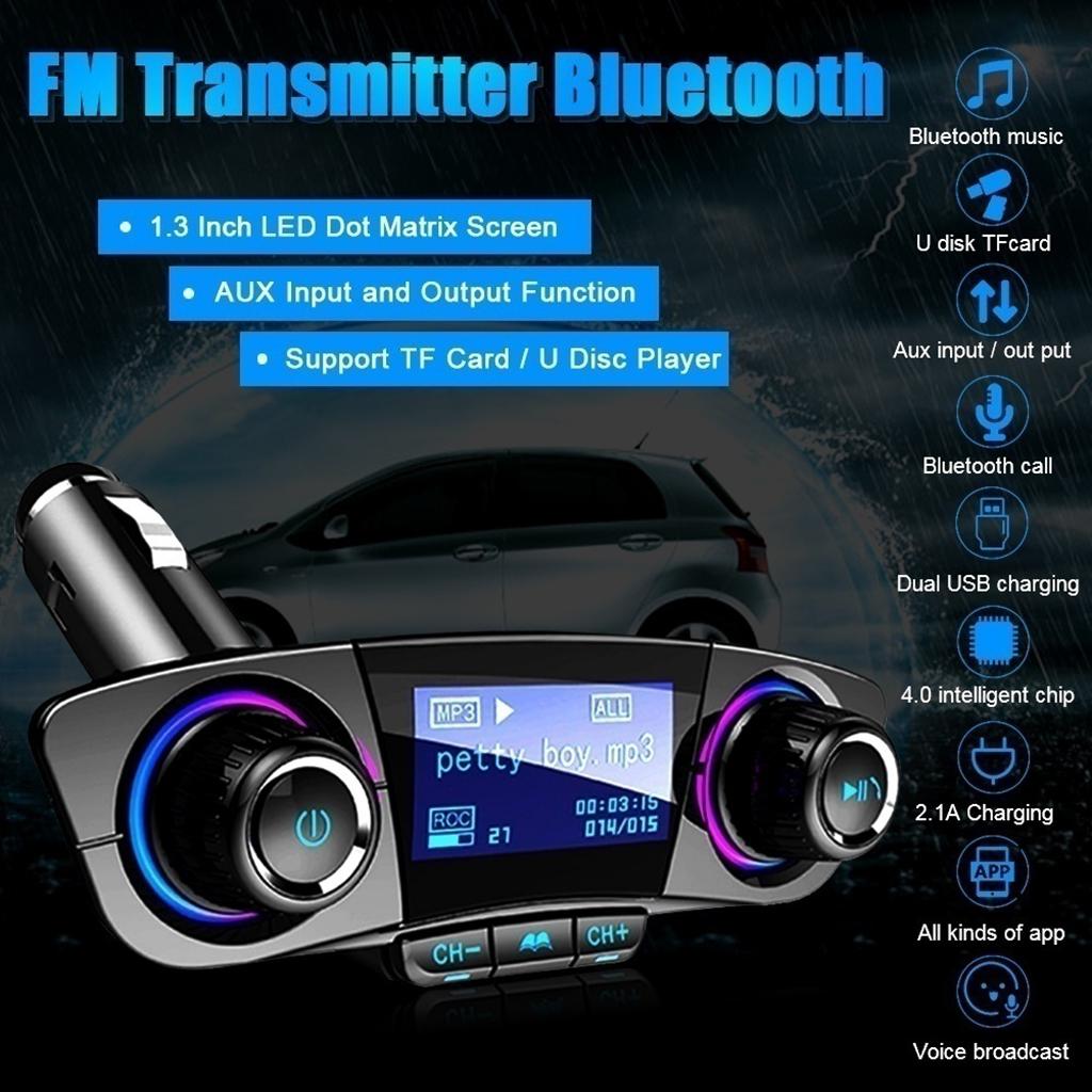 1.3" Car LED Display Bluetooth FM Transmitter Aux Modulator MP3 Player 2.1A