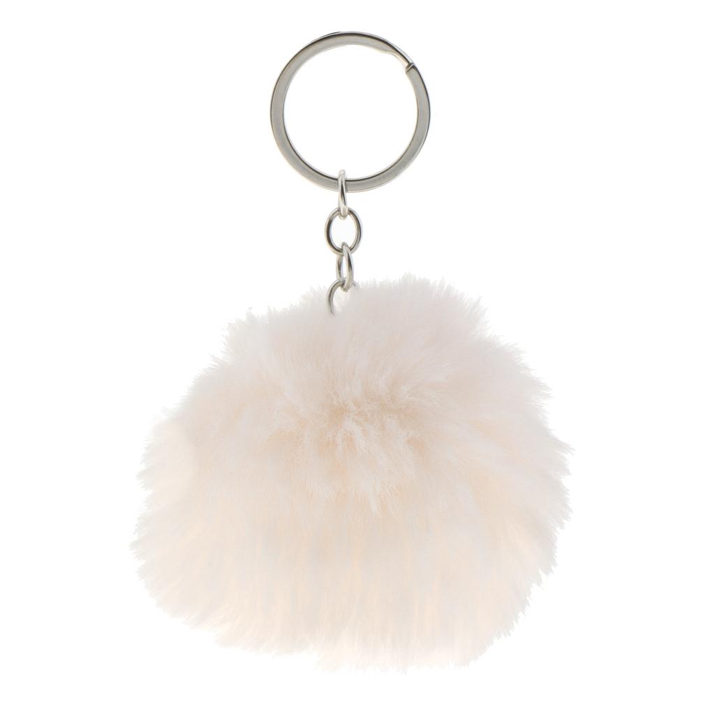 Trendy Charm Soft Fau Rabbit Fur Pom Pom  Key Chains Jewelry Beige