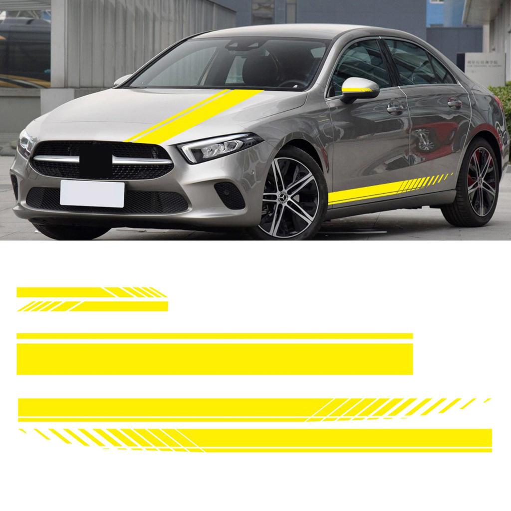 5PCS Long Stripe Graphics Car Racing Side Body Hood Mirror Decals Yellow