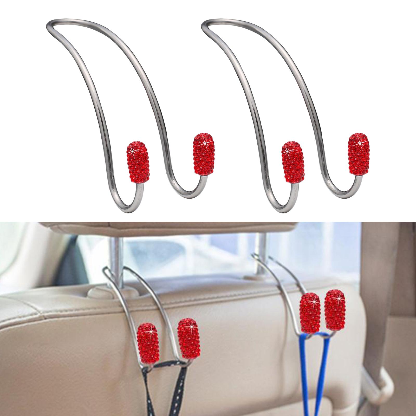 2Pcs Car Head Rest Hanger Hooks Grocery Purse Bags Organizer Red