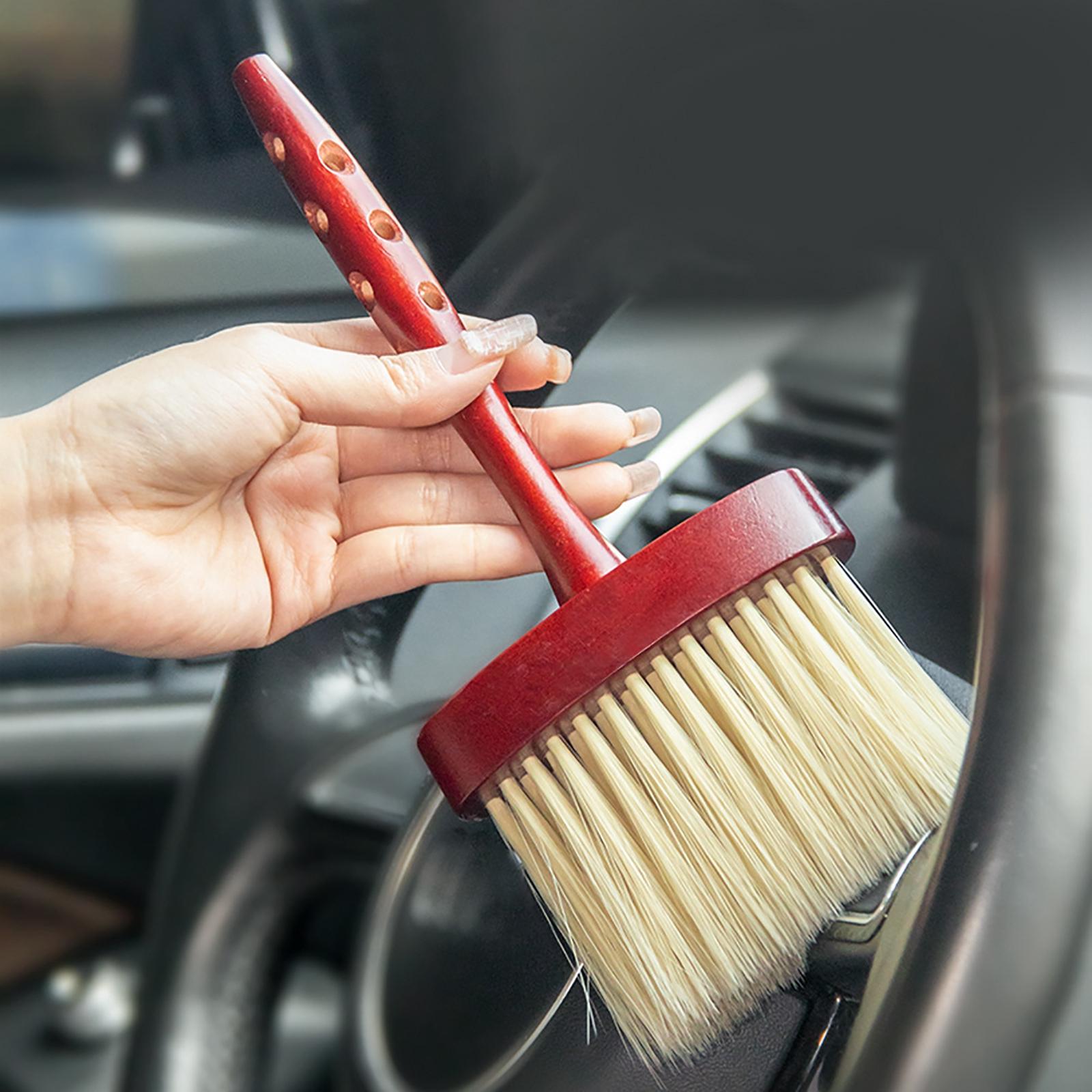 Car Interior Cleaning Wooden Brush for Leather, Computer Red 24x10cm