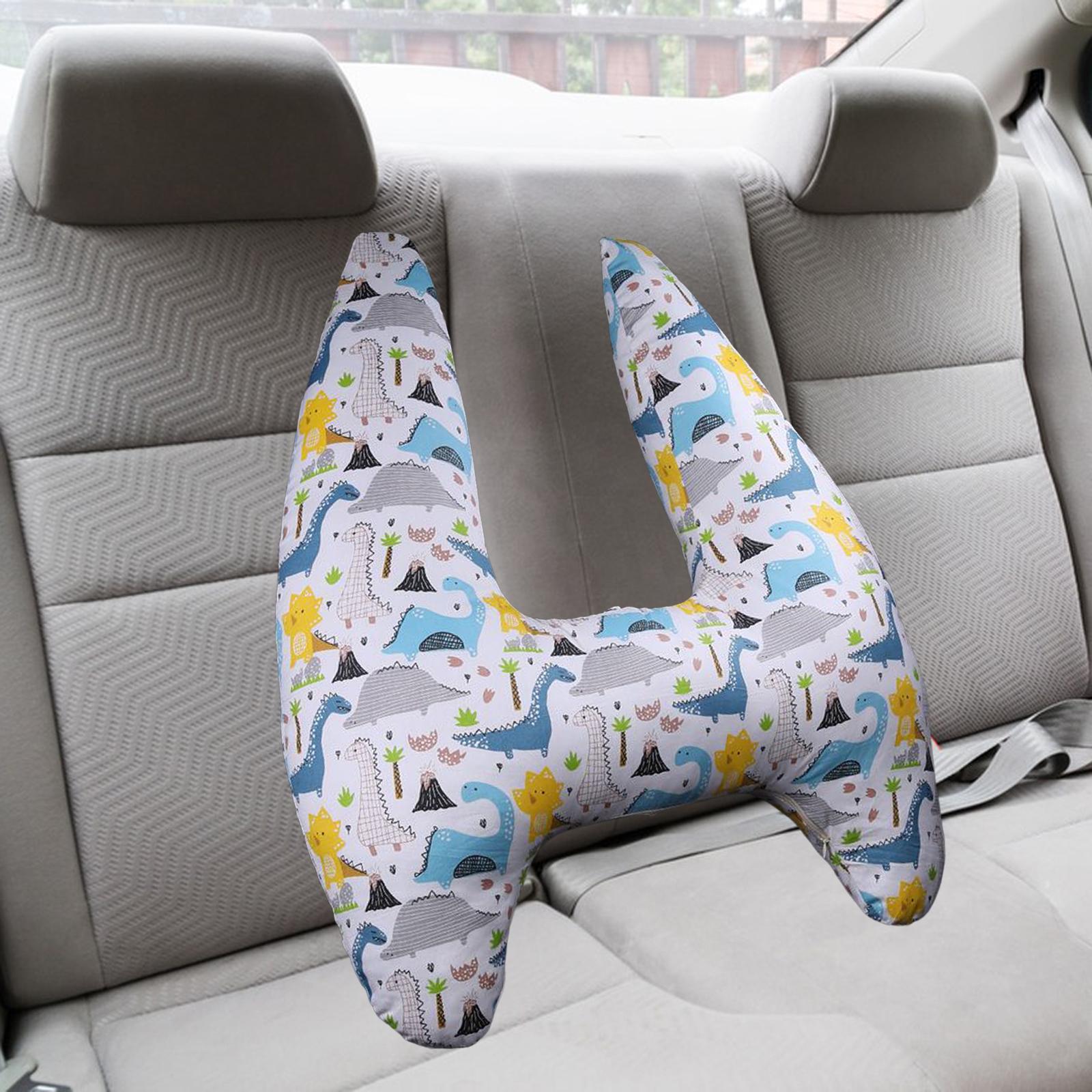 Car Back Seat Travel Pillow Provides Head and Body Support Sleeping Pillow White Dinosaur