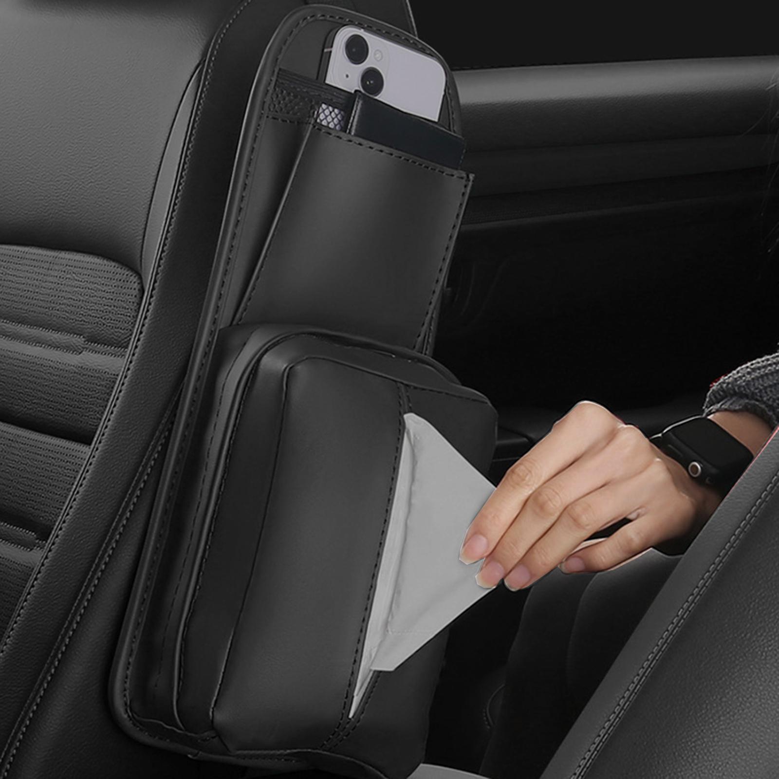 Car Truck Seat Side Organizer Hanging Tissue Holder Stylish Napkin Dispenser Black