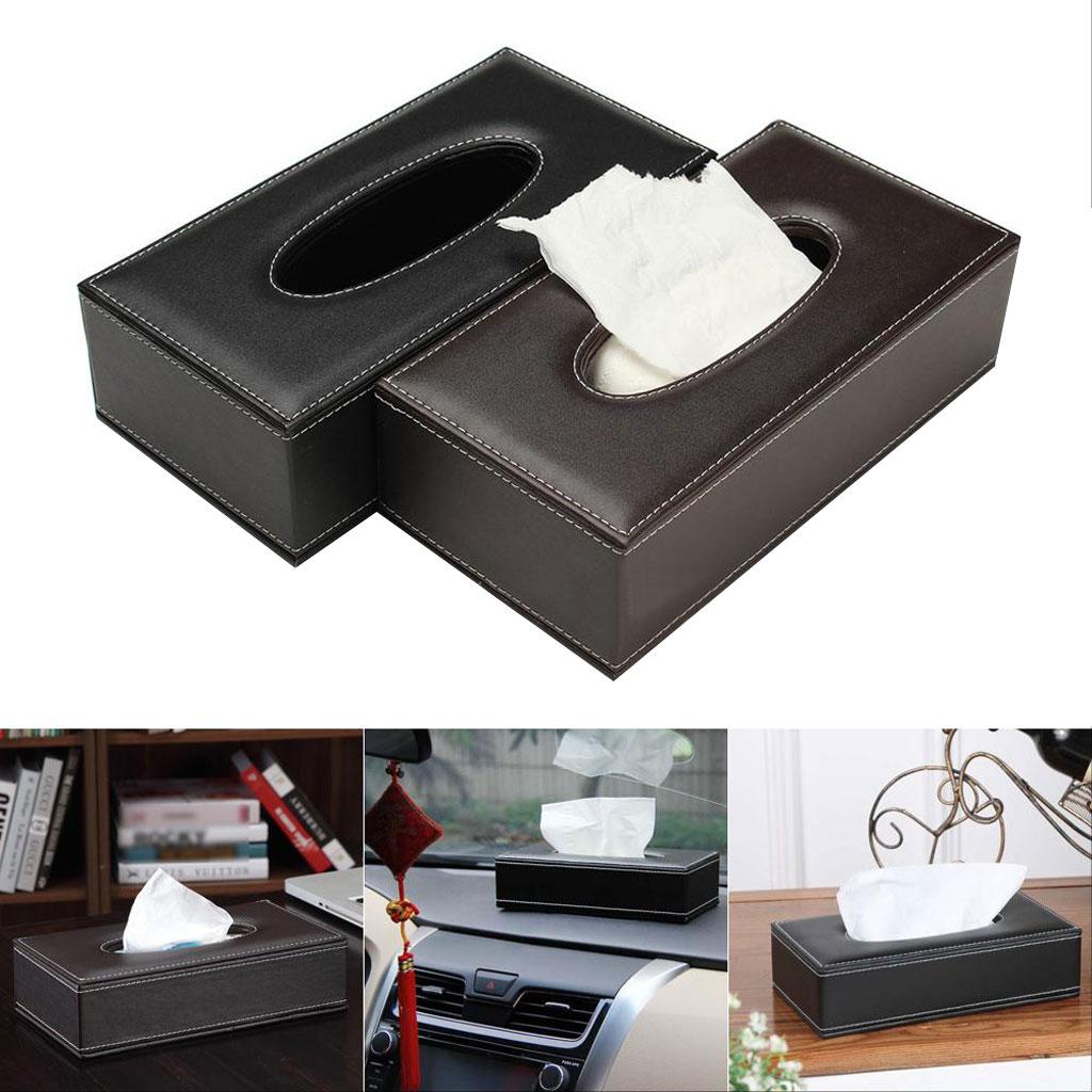 Rectangular Leather Wooden Tissue Box Holder Cover Car 