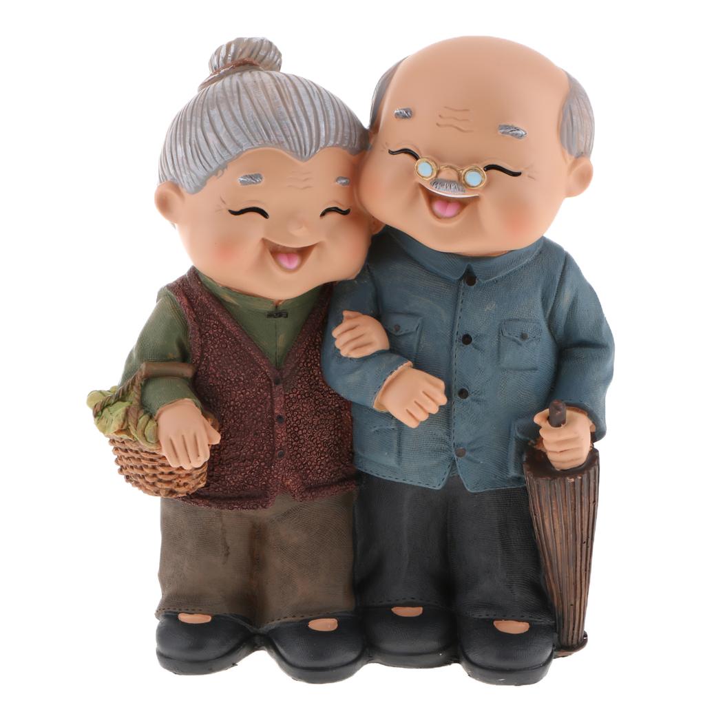 Chinesische Alter Mann und Frau Ehepaar Figur Skulptur Deko Figuren, 
